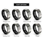 font options for inside engraving on black & grey tetrahedron circle rings