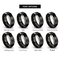 font options for inside engraving on black & gray tetrahedron circle rings