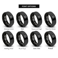 font options for inside engraving on black tetrahedron circle rings