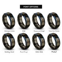 font options for inside engraving on gunmetal & blue tetrahedron rings