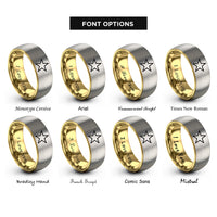font options for inside engraving on gold & grey texas lone star rings