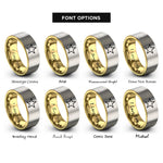 font options for inside engraving on gold & gray texas lone star rings
