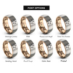 font options for inside engraving on rose gold & silver texas lone star rings