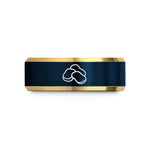 engraved ring with message – gold & blue tungsten chicken nuggets wedding band