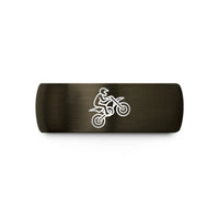 engraved thank you band – gunmetal & black tungsten dirt bike wheelie wedding band