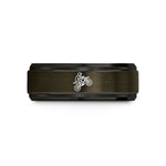 engraved thank you band – gunmetal & black tungsten dirt bike wheelie wedding band