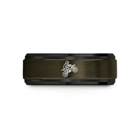engraved thank you band – gunmetal & black tungsten dirt bike wheelie wedding band