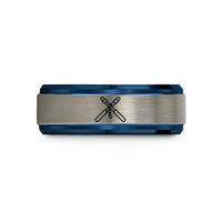 unique thank you presents – black & blue & silver tungsten nunchaku crossed pair wedding band
