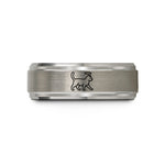 personal thank you message – grey tungsten walking cat halo wedding band