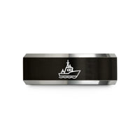 custom band for her – black & silver tungsten coast guard cutter wedding band