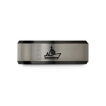 custom band for her – black & silver tungsten coast guard cutter wedding band