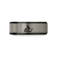 custom band for her – black & silver tungsten coast guard cutter wedding band