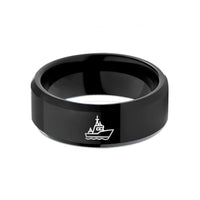 engraved jewelry for her – black tungsten coast guard cutter wedding band