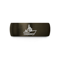 engraved jewelry for her – gunmetal & black tungsten coast guard cutter wedding band