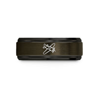 custom engraved bands – gunmetal & black tungsten propeller plane wedding band