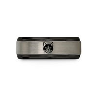 unique rings for presents – black & gray tungsten tuxedo cat icon wedding band