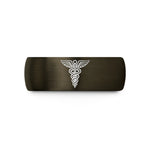 womens simple silver band – gunmetal & black tungsten caduceus wedding band
