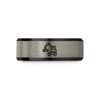 custom thank you rings – black & gray tungsten log loader wedding band
