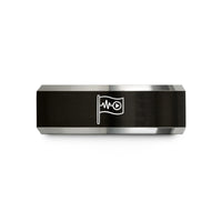 thanks present with engraving – black & gray tungsten marker flag wedding band