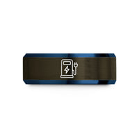personalized presents for friends – gunmetal & blue tungsten charging station wedding band