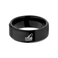 custom laser engrave ring – black tungsten soldering station wedding band