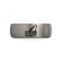 custom laser engrave ring – gunmetal & silver tungsten soldering station wedding band