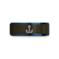 personalized sister present ideas – gunmetal & blue tungsten double hook eyelet wedding band