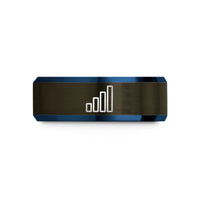 engraved rings for siblings – gunmetal & blue tungsten signal strength bars wedding band