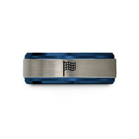 best presents for ladies – blue & silver tungsten checkered flag wedding band