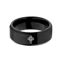 unique presents for ladies – black tungsten cross ringed wedding band