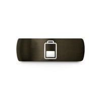engraved appreciation ring – gunmetal & black tungsten battery icon wedding band