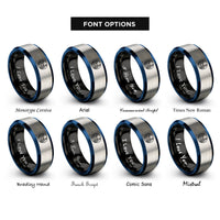 font options for inside engraving on black & blue & gray the chariot rings