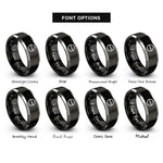 font options for inside engraving on black & gray theta angle rings