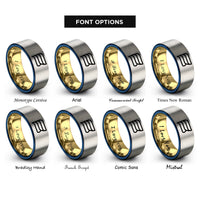 font options for inside engraving on gold & blue & gray thin bi stripes rings
