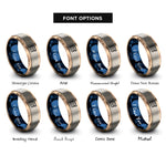 font options for inside engraving on rose gold & blue & silver thin bi stripes rings