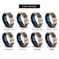 font options for inside engraving on rose gold & blue & silver thin bi stripes rings