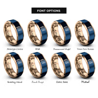 font options for inside engraving on rose gold & blue thin bi stripes rings