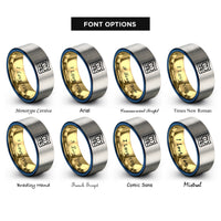 font options for inside engraving on gold & blue & gray thin lesbian stripes rings