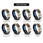 font options for inside engraving on rose gold & blue & silver thin lesbian stripes rings