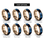 font options for inside engraving on rose gold & blue thin lesbian stripes rings
