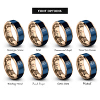 font options for inside engraving on rose gold & blue thin lesbian stripes rings