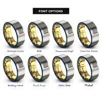 font options for inside engraving on gold & blue & silver thin trans stripes rings