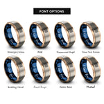 font options for inside engraving on rose gold & blue & silver thin trans stripes rings