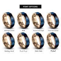 font options for inside engraving on rose gold & blue thin trans stripes rings