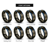 font options for inside engraving on gunmetal & blue thiophene ring rings