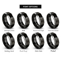 font options for inside engraving on black & gray thistle bloom rings