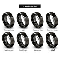 font options for inside engraving on black & grey thorn wrapped cross rings