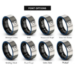 font options for inside engraving on black & blue & gray thought bubble rings