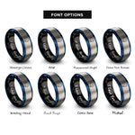 font options for inside engraving on black & blue & grey thought cloud ellipsis rings