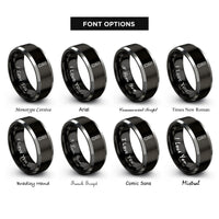 font options for inside engraving on black & silver thread snips rings